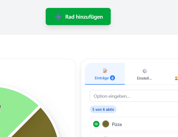 Screenshot des Multi-Rad-Managers mit mehreren unabhängigen Glücksrädern